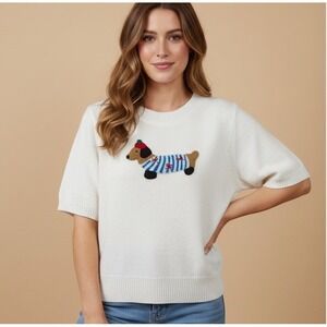 Wool Blend Short Sleeve Sweater Dachshund XL Weiner Dog Oversized Cropped Cute